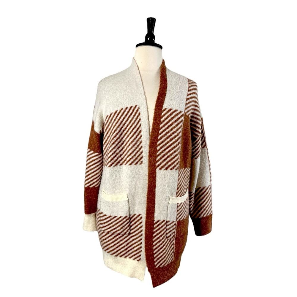 Entro Cardigan Sweater Open Front Fuzzy Long Length Cream Tan Women’s Size 1X